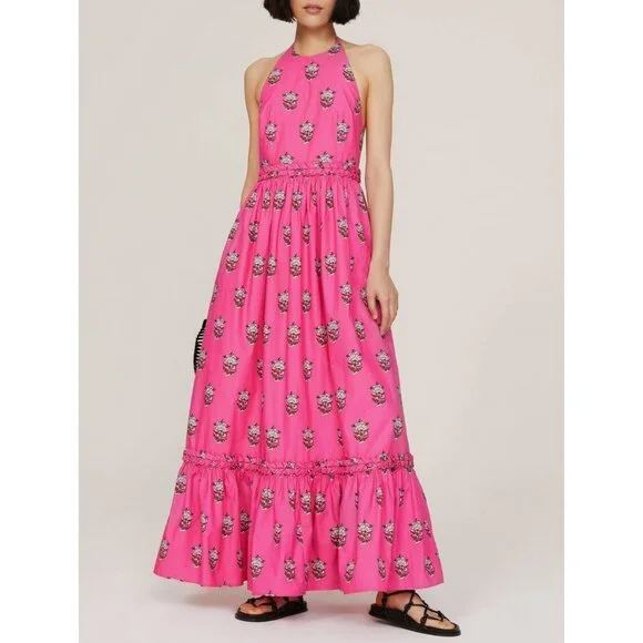 Last Chance! New Rhode Selena 100% Cotton Block Print Maxi Dress Pink XS $495 - Picture 2 of 9